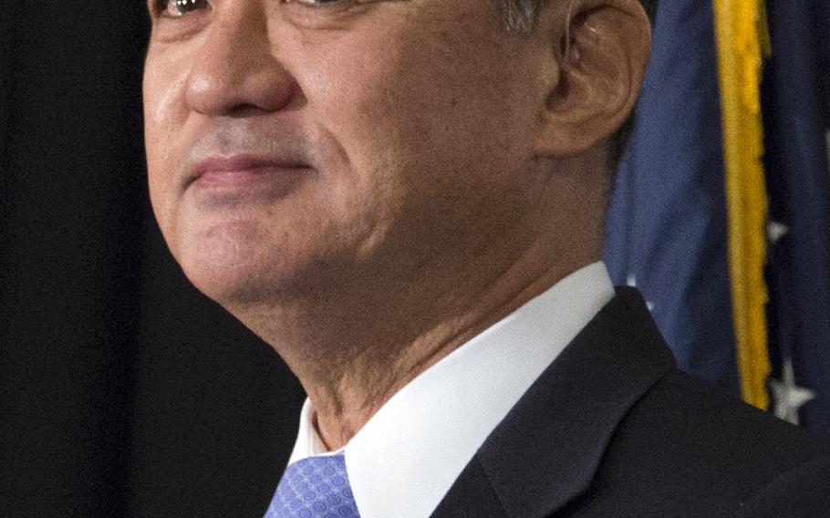 Veterans Affairs Secretary Eric Shinseki, shortly before his resignation was announced on May 30, 2014.