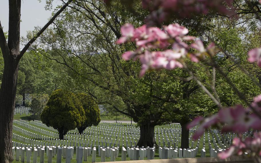 Rows of grave markers at Arlington National Cemetery in May 2014.