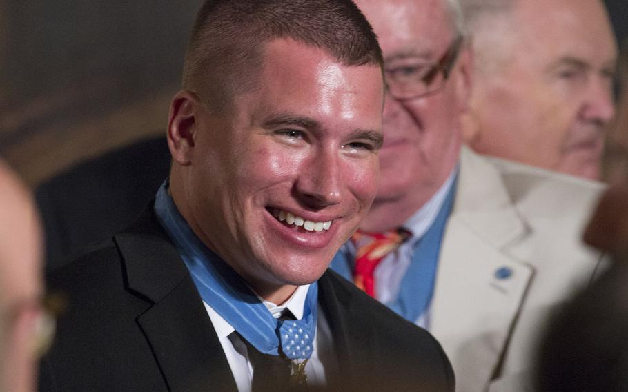 Medal of Honor recipient Kyle White, at the ceremony for former Army Staff Sgt. Ryan Pitts at the White House, July 21, 2014.