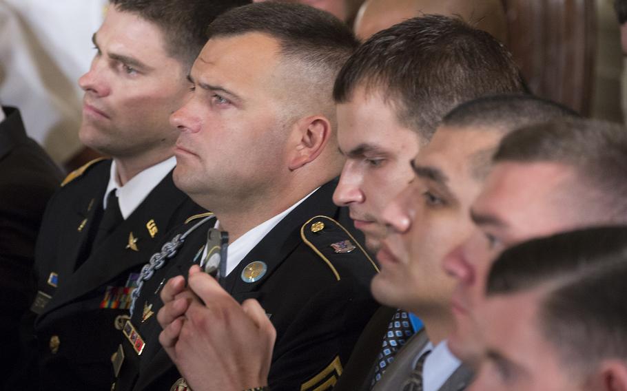 Medal of Honor ceremony for former Army Staff Sgt. Ryan Pitts at the White House, July 21, 2014.