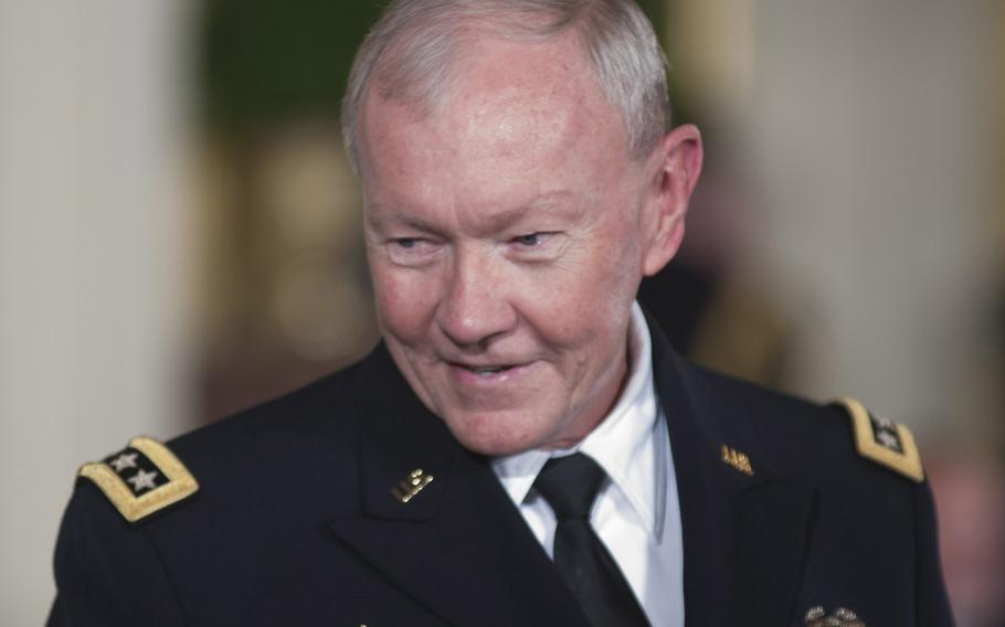 Joint Chiefs of Staff Chairman Gen. Martin Dempsey was among the military leaders in attendance at the Medal of Honor ceremony for former Army Staff Sgt. Ryan Pitts at the White House, July 21, 2014.