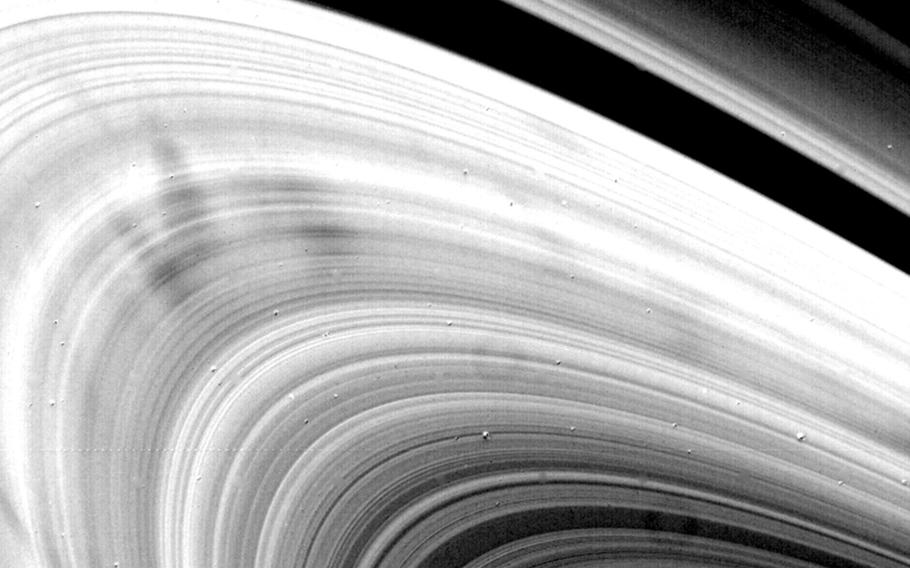 Voyager 2 sent back this high-resolution image of Saturn's rings on Aug. 22, 1981. At this point, the spacecraft was 2.5 million miles away from the planet. 
