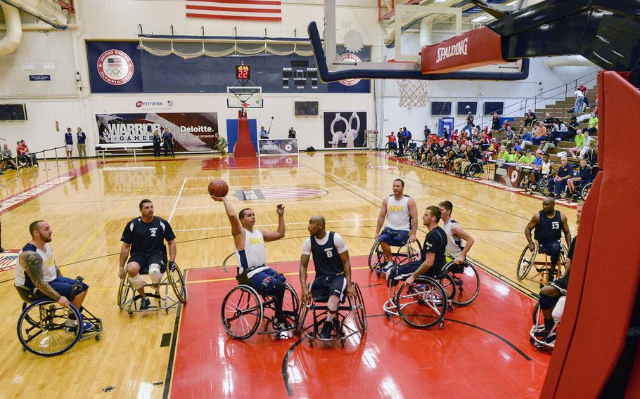 The Army and the Navy participated in round two of the 2014 Warrior Games wheelchair basketball competition Sept. 30, 2014, at the U.S. Olympic Training Center in Colorado Springs, Colo. 