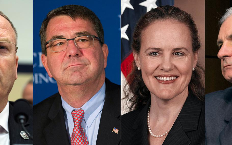 From left: Robert Work, Ashton Carter, Michèle Flournoy and Jack Reed.