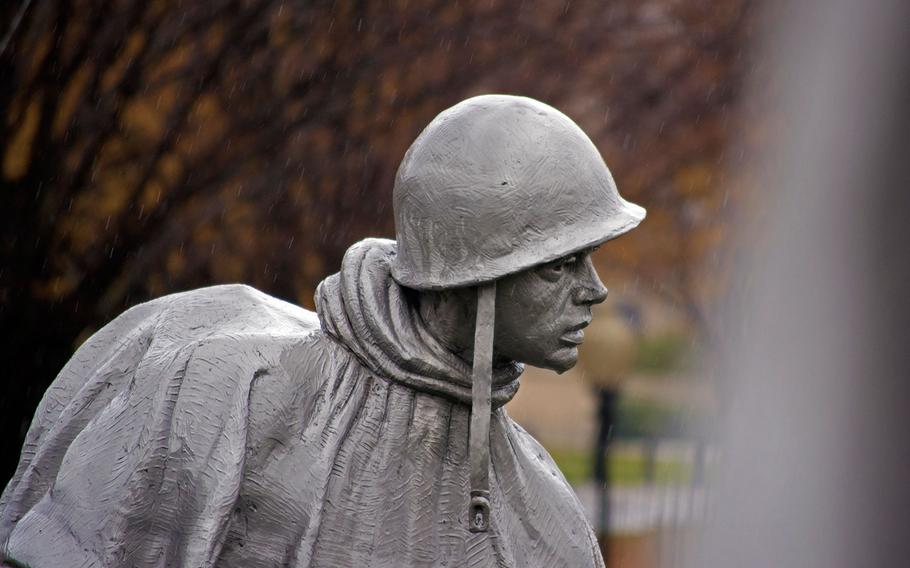 The Korean War Memorial is covered in sleet on Wednesday, Nov. 26, 2014.