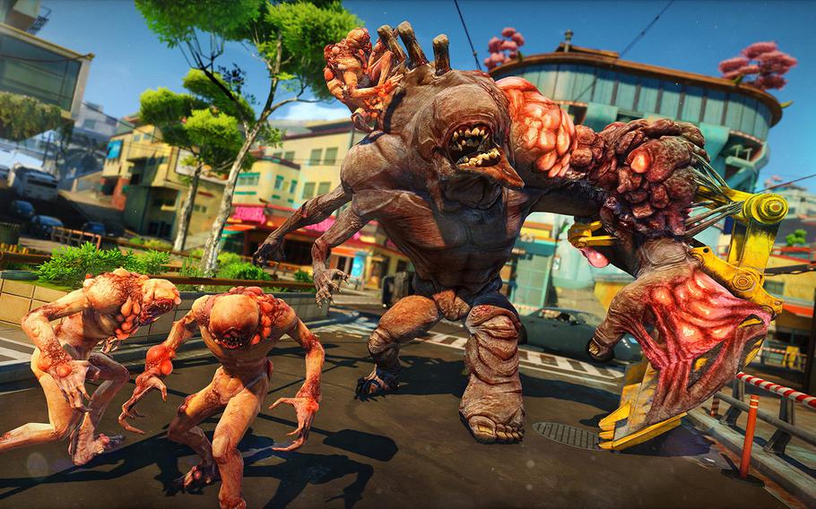Leap off buildings, run along walls and grind power lines and rails to destroy your zombie foes from every angle in “Sunset Overdrive.” Collect and upgrade an arsenal of unconventional weapons that use items like fireworks, harpoons and acid to destroy your enemies in this third-person shooter. 