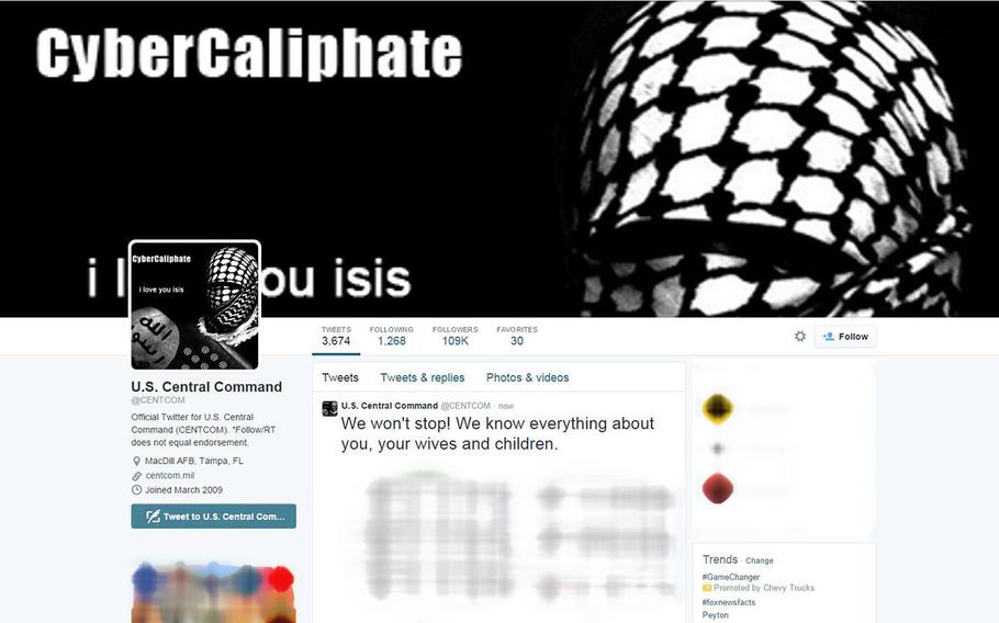 A screen capture of CENTCOM's hacked Twitter account.