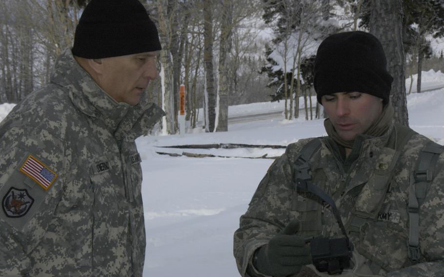 Army Chief of Staff Gen. Ray Odierno talks to a soldier at Black Rapids Training Site, Alaska, on Feb. 10, 2015. Odierno made the trip to the remote Alaska wilderness to witness firsthand this week's cold-weather training.

Seth Robson/Stars and Stripes