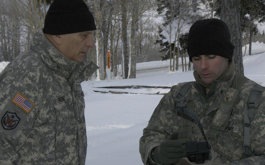 Army Chief of Staff Gen. Ray Odierno talks to a soldier at Black Rapids Training Site, Alaska, on Feb. 10, 2015. Odierno made the trip to the remote Alaska wilderness to witness firsthand this week's cold-weather training.

Seth Robson/Stars and Stripes