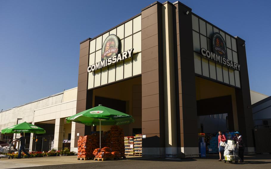 The entrance to the commissary at Ramstein Air Base, Germany. The American Logistics Association says that a fiscal 2016 budget request would slash taxpayer support of base grocery stores enough to “destroy” the shopping benefit.