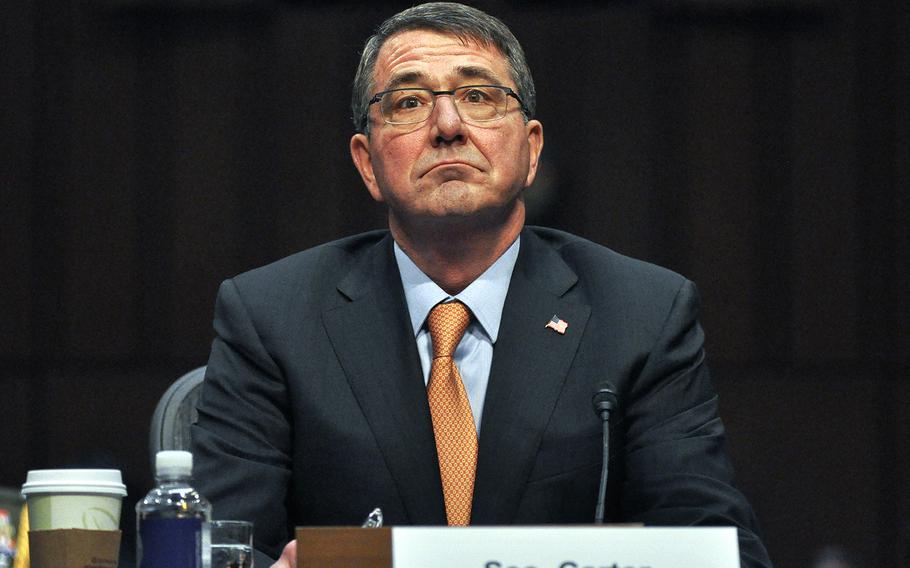 Defense Secretary Ashton Carter testifies before the Senate Armed Forces Committee on Tuesday, March 3, 2015.