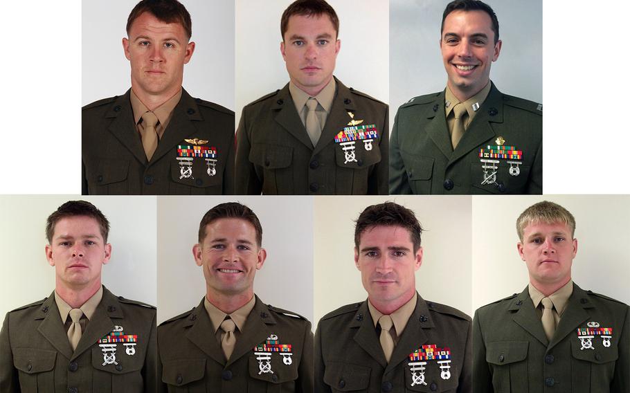 The seven Marines killed  when a U.S. Army UH-60 Blackhawk Helicopter crashed near Eglin, Fla., on March 10, 2015. Top row, from left: Staff Sgt. Andrew C. Seif, 26, from Holland, Mich.; Master Sgt. Thomas A. Saunders, 33, from Williamsburg, Va.; Capt. Stanford H. Shaw, III, 31, from Basking Ridge, N.J. 
Bottom row, from left: Staff Sgt. Marcus S. Bawol, 26, from Warren, Mich.; Staff Sgt. Trevor P. Blaylock, 29, from Lake Orion, Mich.; Staff Sgt. Liam A. Flynn, 33, from Queens, N.Y.; Staff Sgt. Kerry M. Kemp, 27, from Port Washington, Wis.