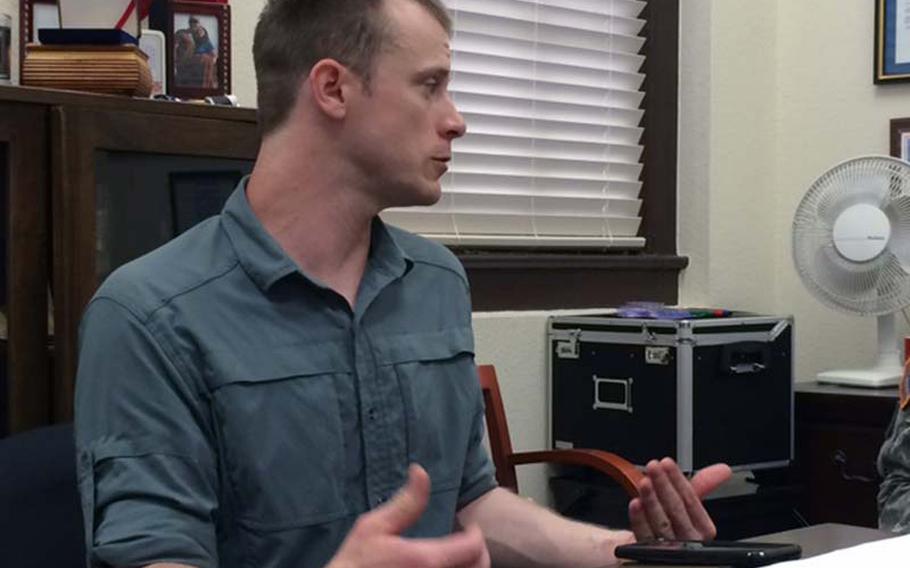 In this photo provided by attorney Eugene R. Fidell, Sgt. Bowe Bergdahl prepares to be interviewed by Army investigators in August 2014.