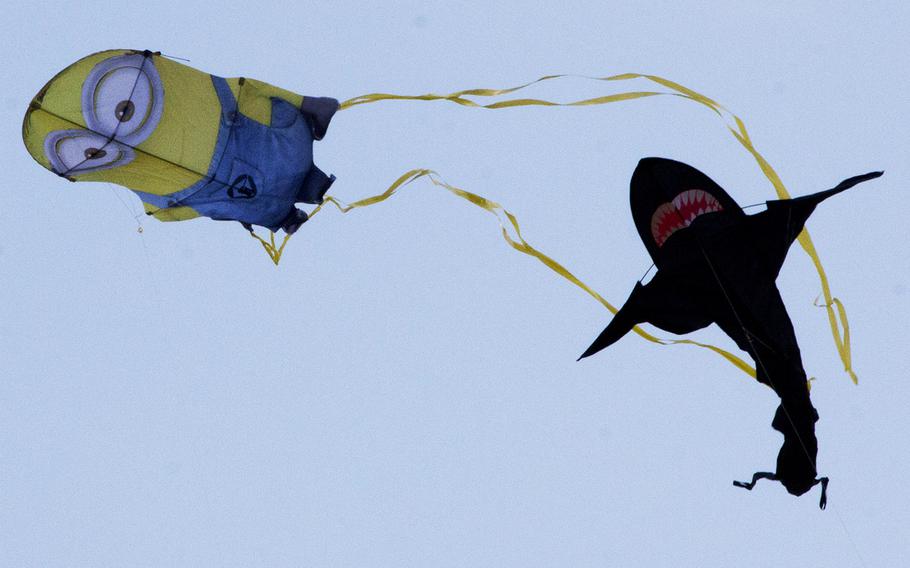 A shark kite seems to be stalking lunch during the fifth annual Blossom Kite Festival in Washington, D.C., March 28, 2015.