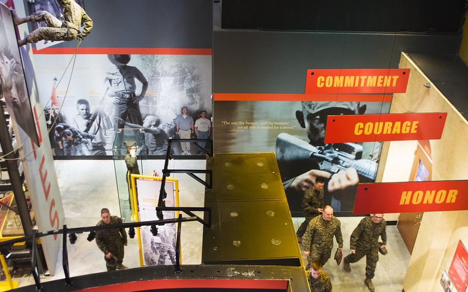 Looking down from the second floor of the National Museum of the Marine Corps into an exhibit on the first floor Feb. 19, 2015