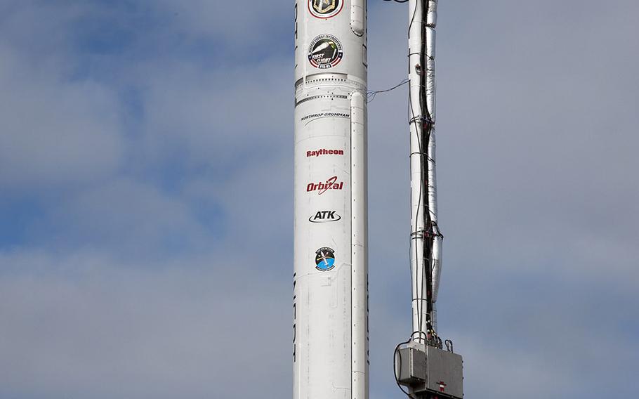 A Kinetic Energy Interceptor booster vehicle on the launch pad at Vandenberg Air Force Base, Calif., in 2009.