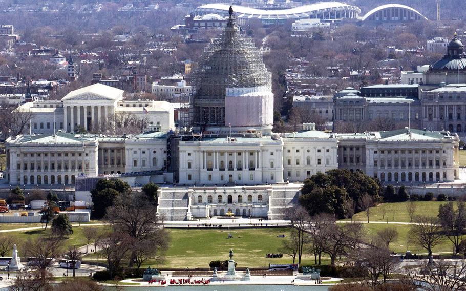 The west side of the U.S. Capitol, as seen from the Washington Monument in March, 2015. A House panel on Wednesday, June 17, 2015, rejected a proposal to pull out troops from Iraq. A group of lawmakers were hoping the proposal would force a war vote.