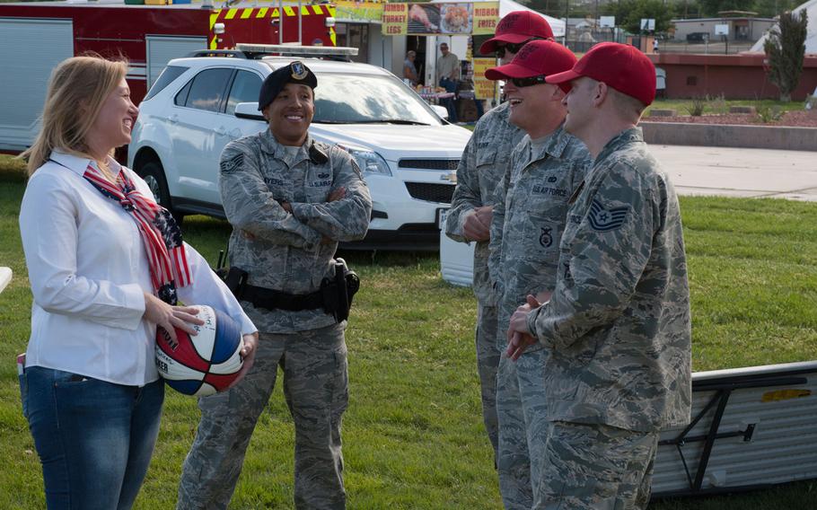 The mayor of Alamogordo, Susie Galea, visits with members of Holloman Air Force Base’s Security Forces Squadron at the local Armed Forces Day Celebration at Alamogordo, N.M., May 16, 2015. Created by Secretary of Defense Louis Johnson in 1949, Armed Forces Day is a single-day celebration to pay special tribute to the men and women of the armed forces.