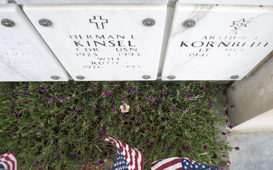 Members of The Old Guard had placed these flags inside the columbarium during the Flags-In at Arlington National Cemetery on May 21, 2015.