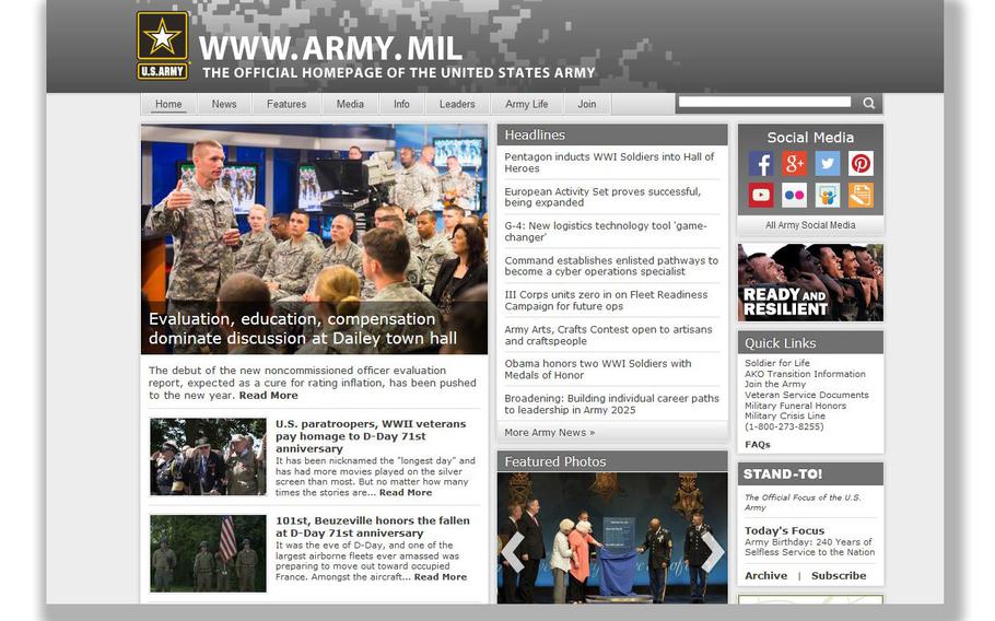 A screengrab of a cached version of the U.S. Army website. A group aligned with the regime of Syrian President Bashar Assad claimed responsibility for hacking the Army’s public website and forcing it offline on June 8, 2015.