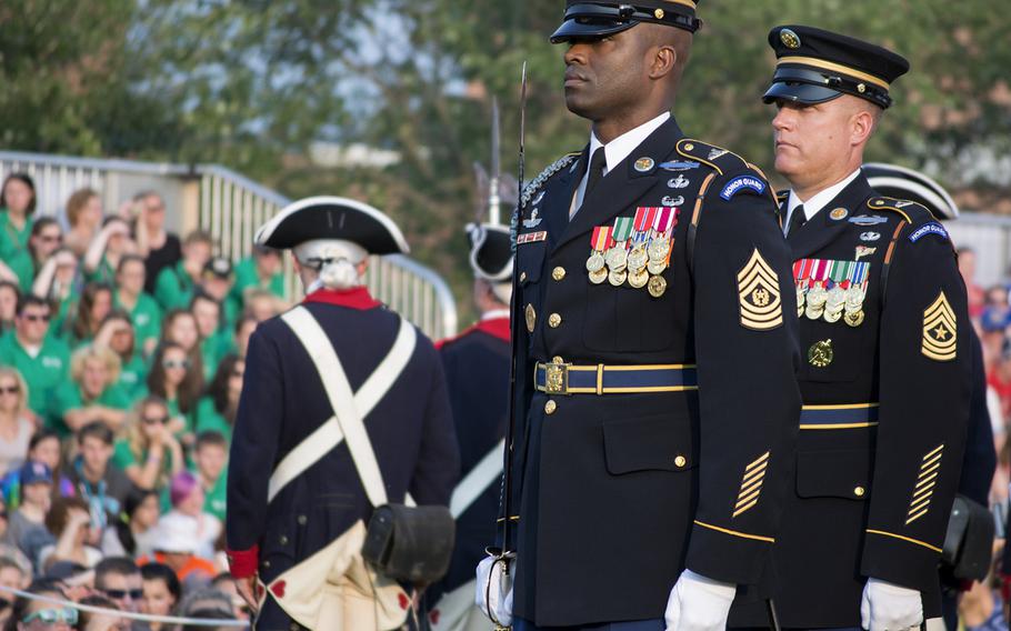The Old Guard at Joint Base Myer-Henderson Hall in Arlington, Va., on June 10, 2015, as part of the Twilight Tattoo.