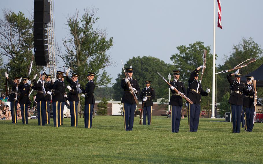 The Old Guard at Joint Base Myer-Henderson Hall in Arlington, Va., on June 10, 2015, as part of the Twilight Tattoo, representing various eras of history.
