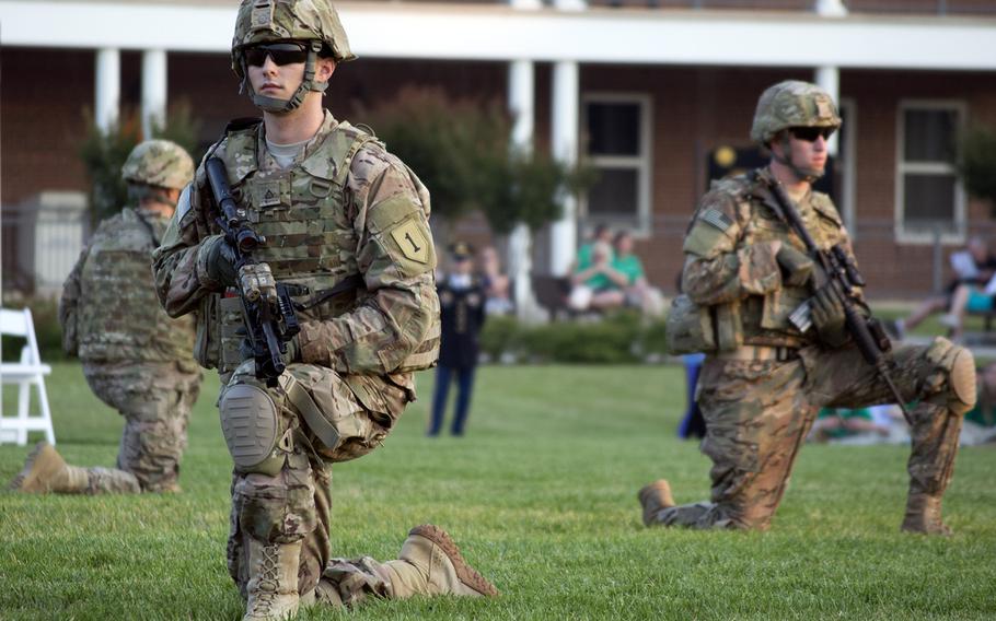 Soldiers during the Twilight Tattoo at Joint Base Myer- Henderson Hall in Arlington, Va., on June 10, 2015.