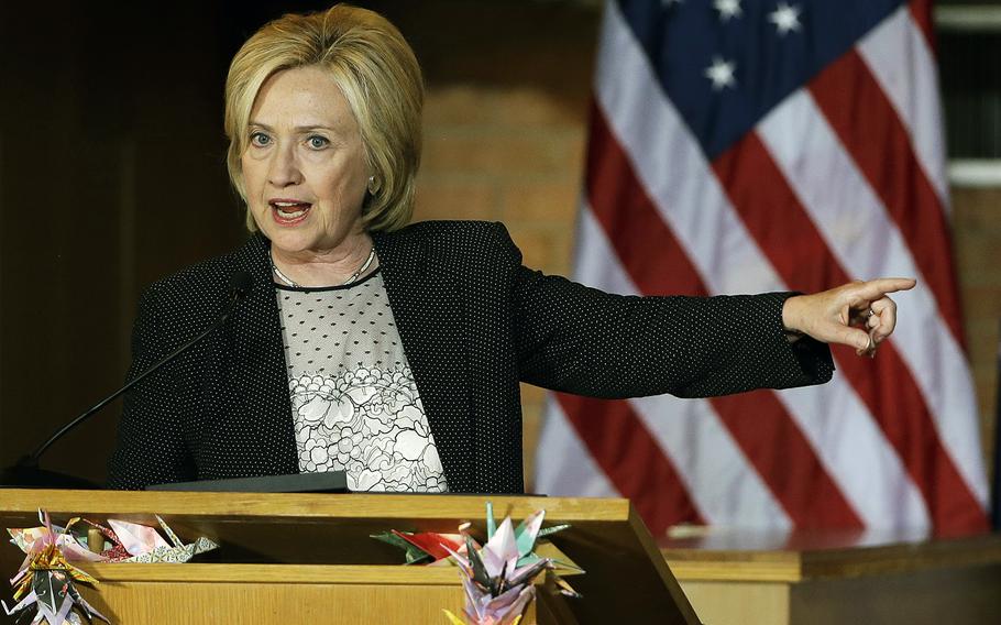 Democratic presidential candidate Hillary Rodham Clinton speaks during a campaign stop at Christ the King United Church of Christ, on June 23, 2015, in Florissant, Mo.