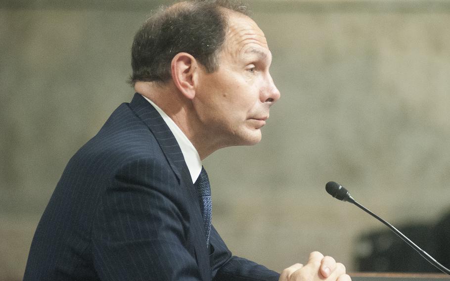 At his confirmation hearing July 22, 2014, then Secretary of Veterans Affairs nominee Robert McDonald listens as members of the Senate Committee on Veterans Affairs ask him questions.