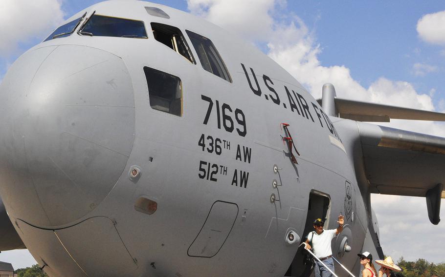 Visitors look at the gigantic Boeing C-17A Globemaster III at the 2015 Joint Base Andrews Air Show. Over 10,000 people attended the event, which hadn't been held since 2012.