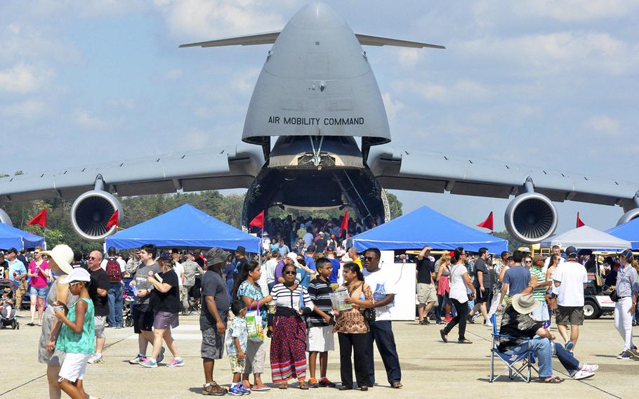 Visitors walk through the gigantic C-5M Super Galaxy aircraft at the 2015 Joint Base Andrews Air Show. Over 10,000 people attended the event, which hadn't been held since 2012.