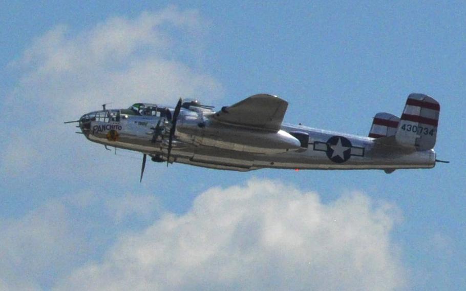 Panchito, the B-25J bomber, flies over the 2015 Joint Base Andrews Air Show. The show attracted over 10,000 attendees after a three year hiatus. 