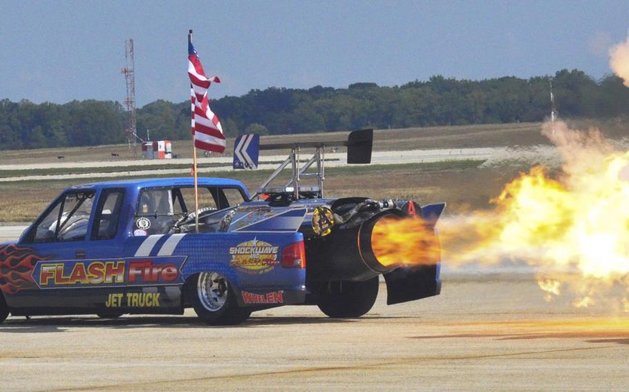 The Flash Fire Jet Truck, driven by Neal Darnell, was a highlight at the 2015 Joint Base Andrews Air Show. The truck reached over 300 miles per hour during a demonstration at the show.