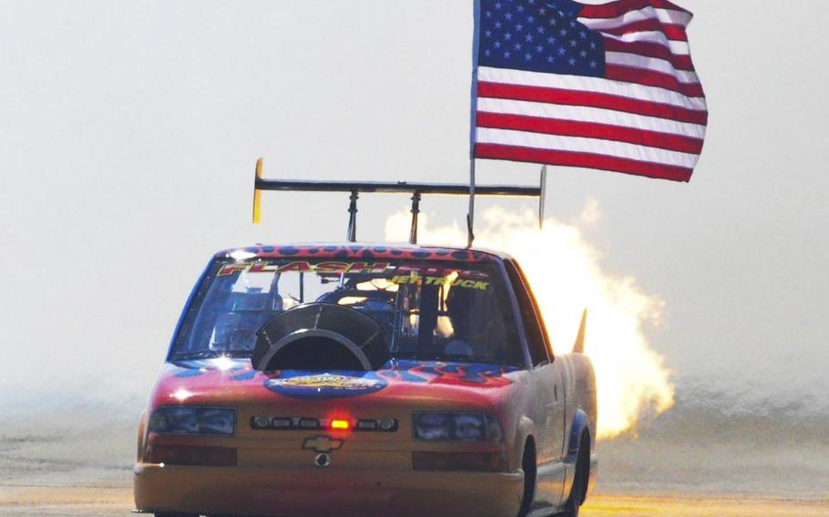 The Flash Fire Jet Truck, driven by Neal Darnell, was a highlight at the 2015 Joint Base Andrews Air Show. The truck reached over 300 miles per hour during a demonstration at the show.