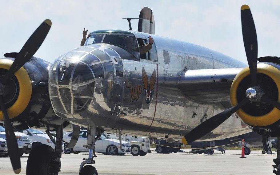 The â€œMiss Hapâ€� prepares to take to the sky at the 2015 Joint Base Andrews Air Show. The plane is the oldest surviving B-25.