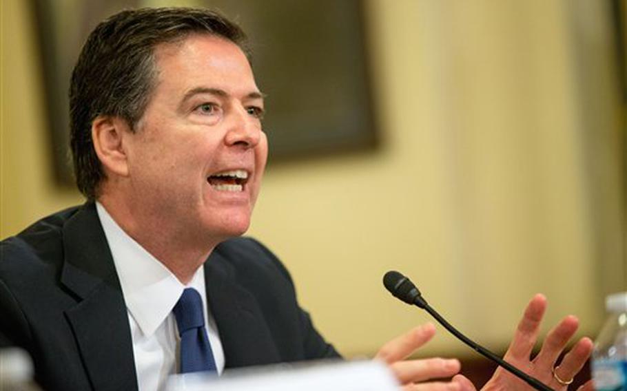 FBI Director James Comey testifies on Capitol Hill in Washington, Wednesday, Oct. 21, 2015, before the House Homeland Security Committee hearing on worldwide threats and homeland security challenges. 