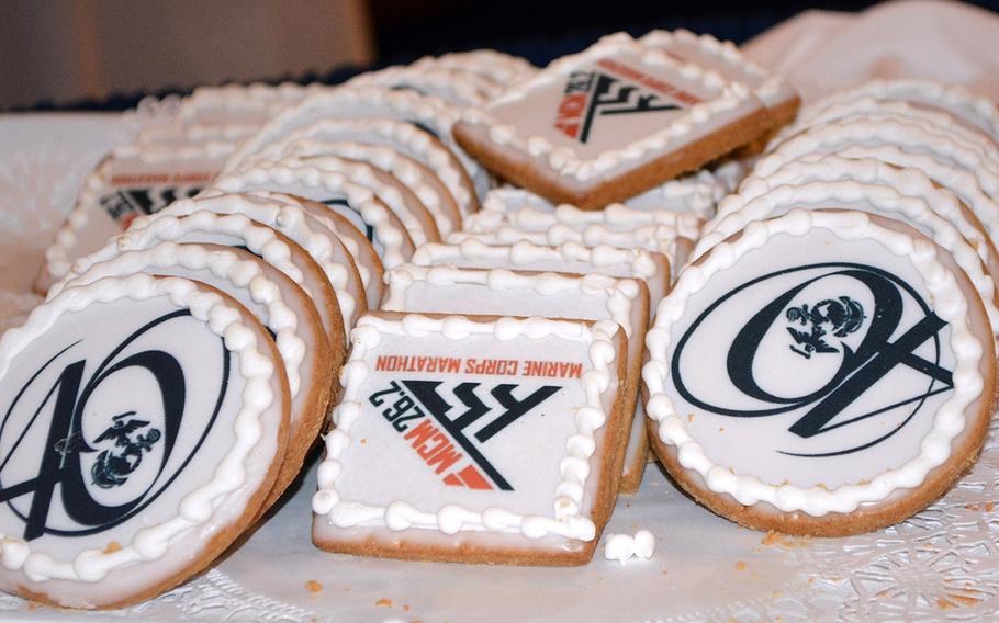 Cookies in honor of the Marine Corps Marathon weekend on Oct. 23, 2015, at the National Press Club in Washington, D.C.