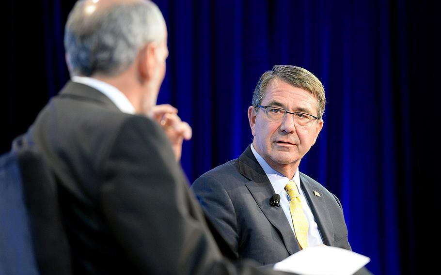 Secretary of Defense Ash Carter provides remarks on global security in the 21st Century at the Wall Street Journal Chief Executive Officer Council annual meeting Nov. 16, 2015. 