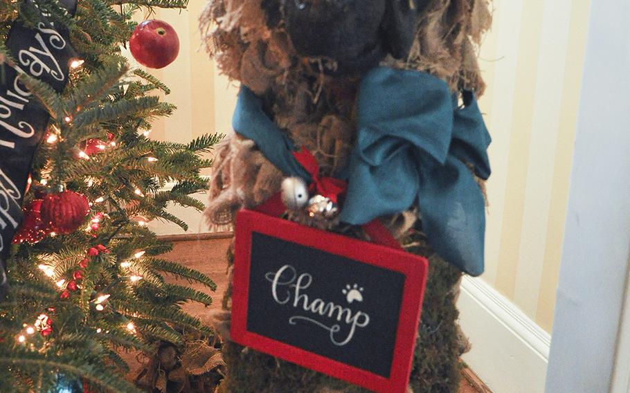 A larger-than-life sized replica of a scholarly Champ, the Second Dog, at the Vice President's residence on Dec. 8, 2015.