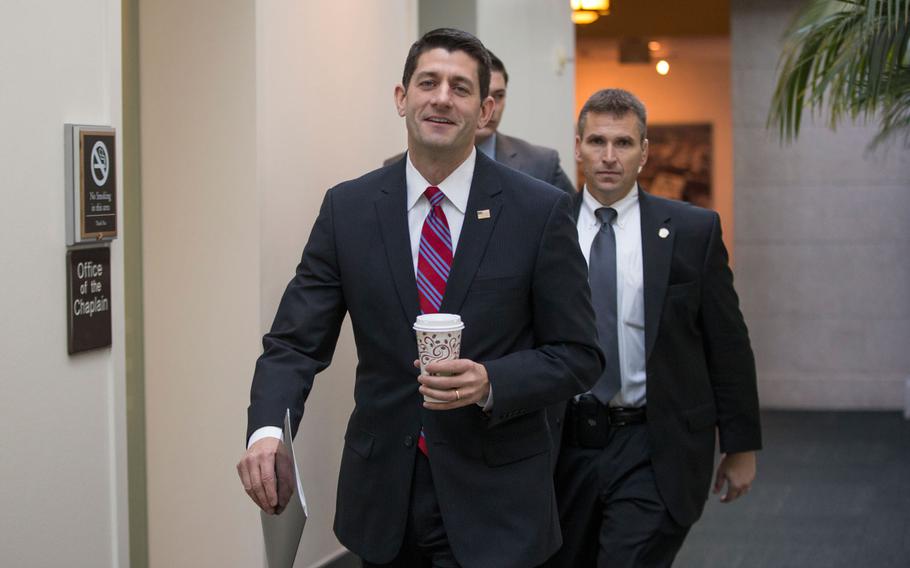 House Speaker Paul Ryan of Wis., arrives for a closed-door Republican strategy session on Capitol Hill in Washington, Wednesday, Jan. 6, 2016. After dozens of failed attempts to undo President Barack Obama's health care law, the GOP-led Congress will finally put a bill on the president's desk striking at the heart of Obama's signature legislative achievement.
