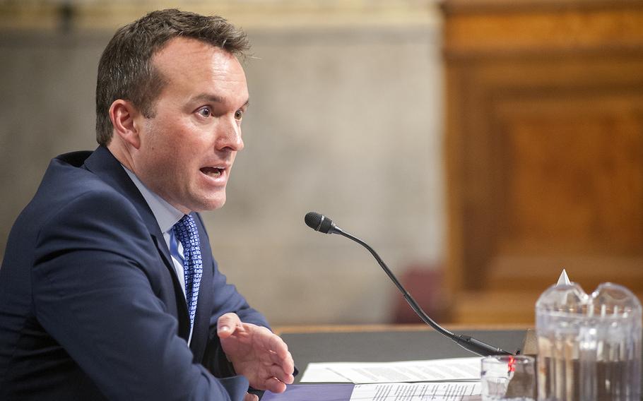 Eric Fanning attends a Senate Committee on Armed Services hearing Thursday, Jan. 21, 2016, on Capitol Hill in Washington, D.C., as committee members considered his nomination to become the next secretary of the Army.