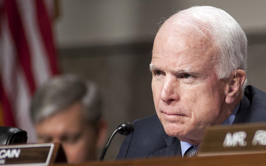 Senate Armed Services Committee Chairman Sen. John McCain, R-Ariz., asks a question during a hearing on Capitol Hill in Washington on Tuesday, Feb. 2, 2016.