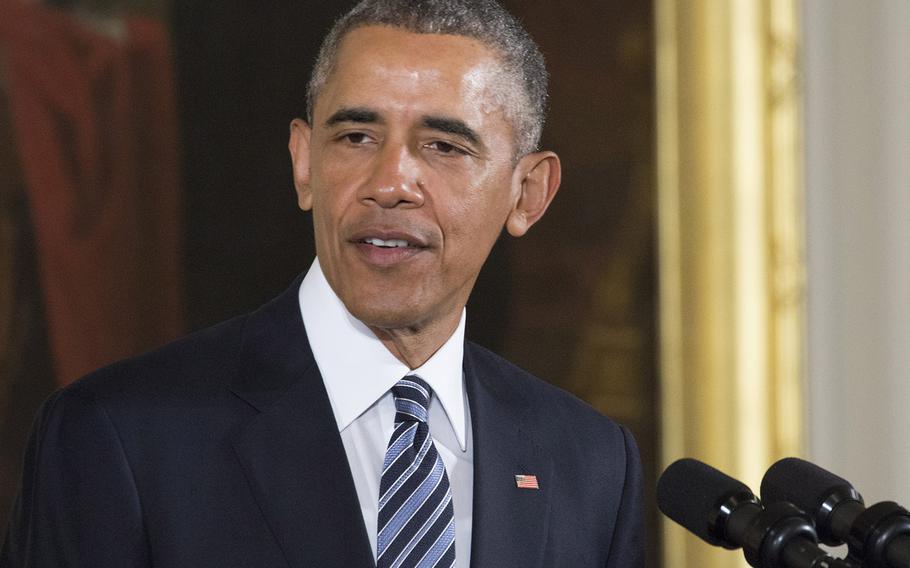 President Barack Obama speaks during the Medal of Honor ceremony for Senior Chief Petty Officer Edward C. Byers Jr. at the White House, Feb. 29, 2016.