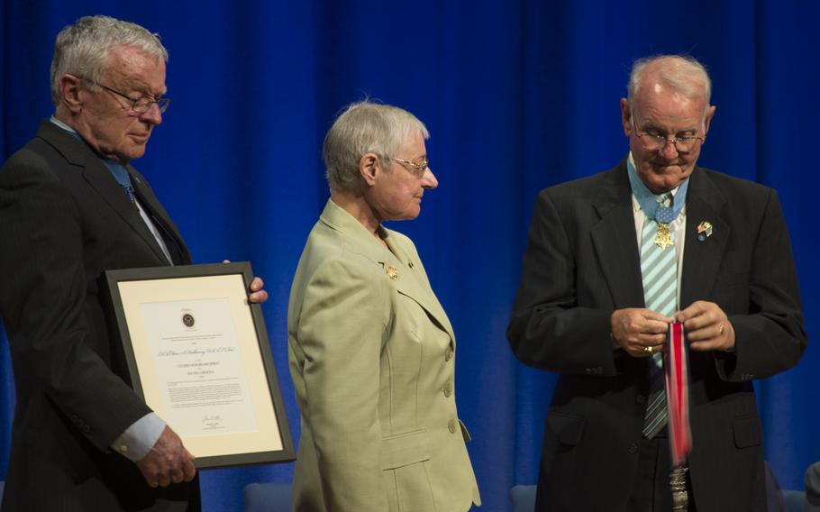 Lt. Col. Eileen Hadbavny receives the 2016 Citizen Honors Award from Medal of Honor recipients on March 25, 2016.