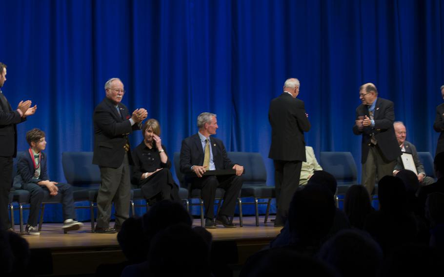 Medal of Honor recipients applaud the recipients of the 2016 Citizen Honors Awards on March 25, 2016.