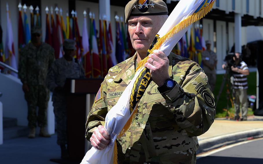 Newly promoted Army Gen. Raymond "Tony" Thomas assumed command of U.S. Special Operations Command Mar. 30, 2016, during a change-of-command ceremony at MacDill Air Force Base, Fla. 
