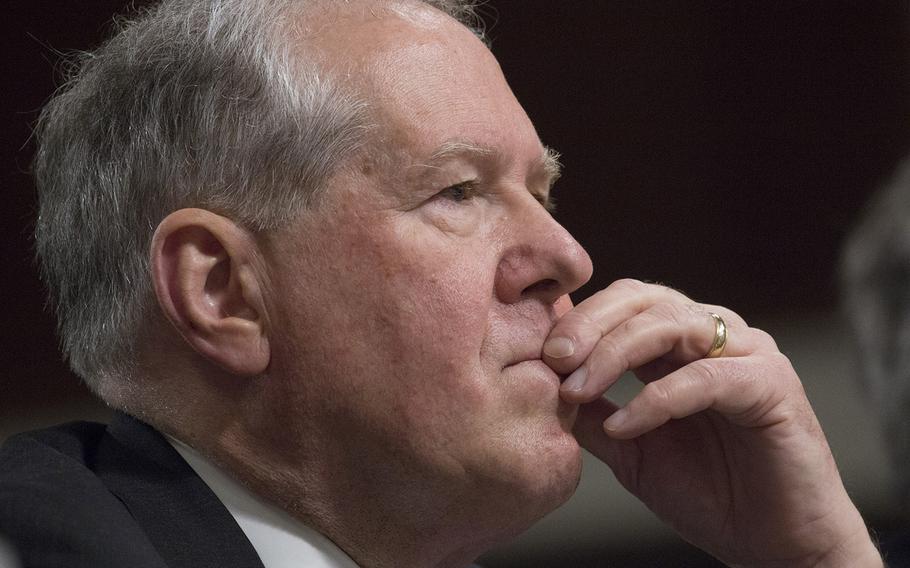Frank Kendall III, undersecretary of defense for acquisition, technology and logistics, listens to testimony during a Senate Armed Forces Committee hearing on Capitol Hill, April 26, 2016.