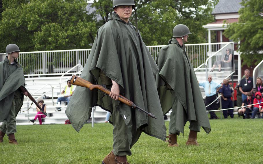 A media day Tattoo at Joint Base Myer-Henderson in Virginia on April 26, 2016. Here, soldiers come out to the field as part of the tribute to the Korean War. 