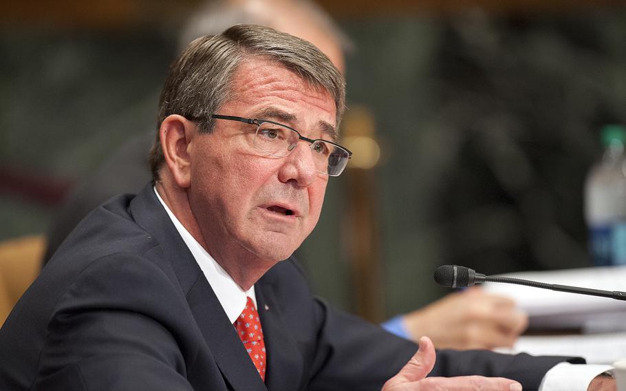 Defense Secretary Ash Carter testifies on Capitol Hill in Washington, D.C., before the Senate appropriations subcommittee for defense on Wednesday, April 27, 2016.