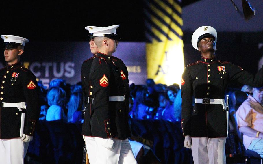 The U.S. Marine Corps Silent Drill Platoon performs a routine during the opening ceremonies of the 2016 Invictus Games.